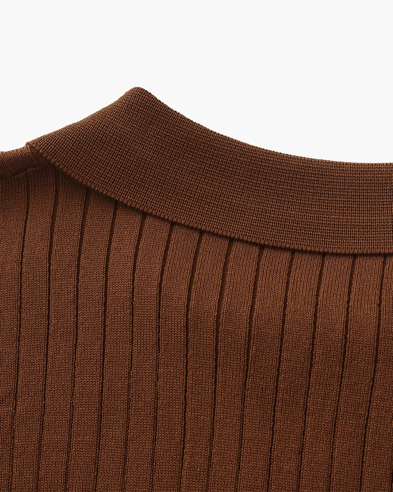Renzo Bellini | Ribbed Knit Polo Shirt with Coastal Elegance For Men