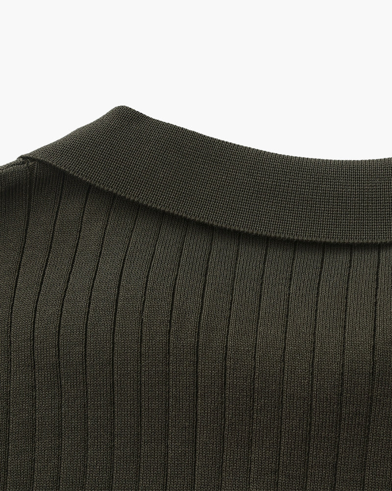 Renzo Bellini | Ribbed Knit Polo Shirt with Coastal Elegance For Men