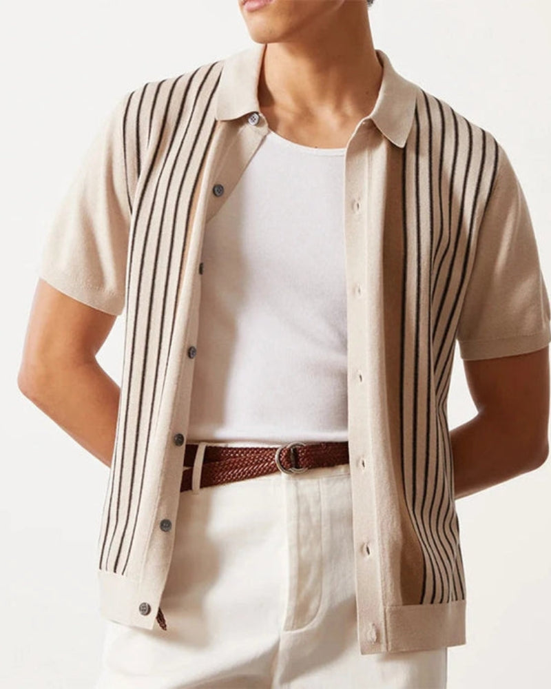 Enzo Moretti | Riviera Stripe Knit Polo with Statement Panels For Men