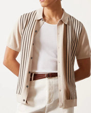 Enzo Moretti | Riviera Stripe Knit Polo with Statement Panels For Men
