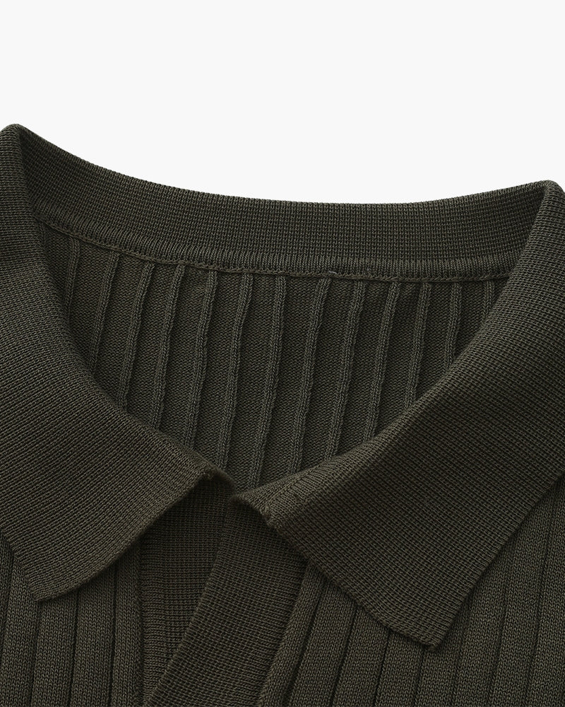 Renzo Bellini | Ribbed Knit Polo Shirt with Coastal Elegance For Men