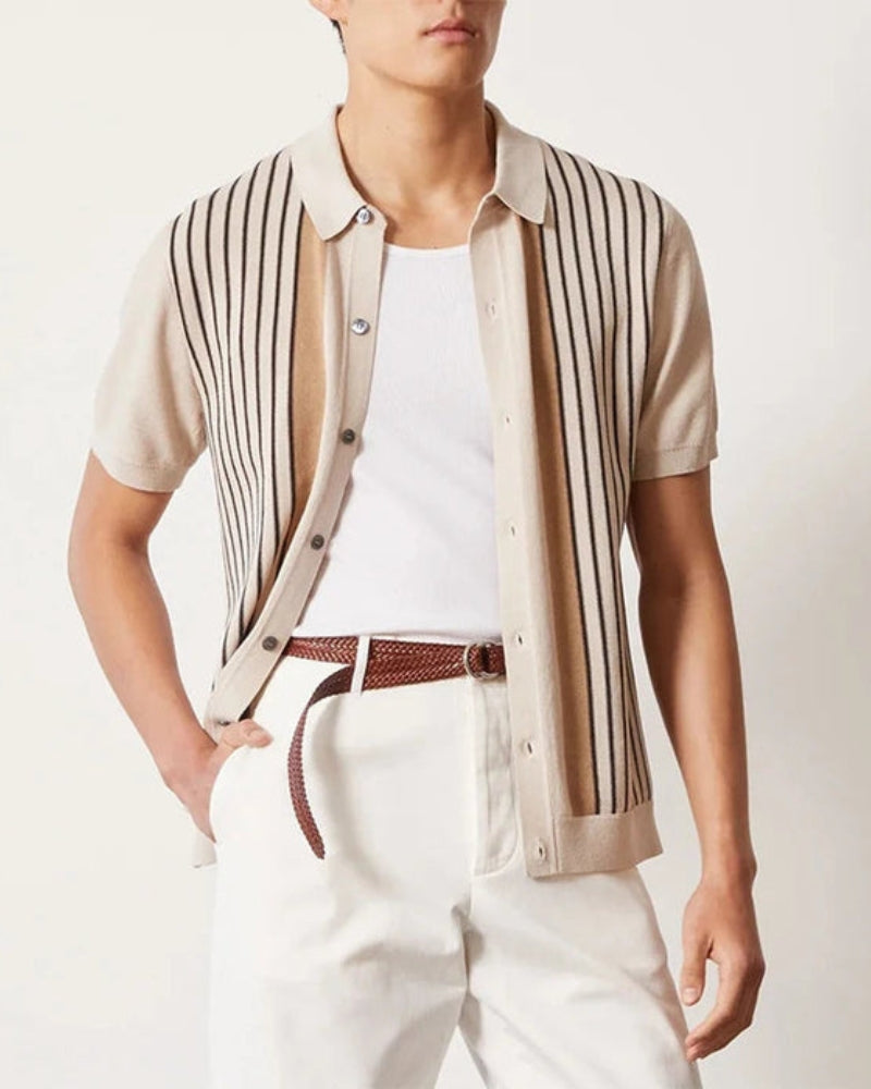 Enzo Moretti | Riviera Stripe Knit Polo with Statement Panels For Men