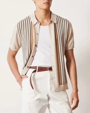 Enzo Moretti | Riviera Stripe Knit Polo with Statement Panels For Men