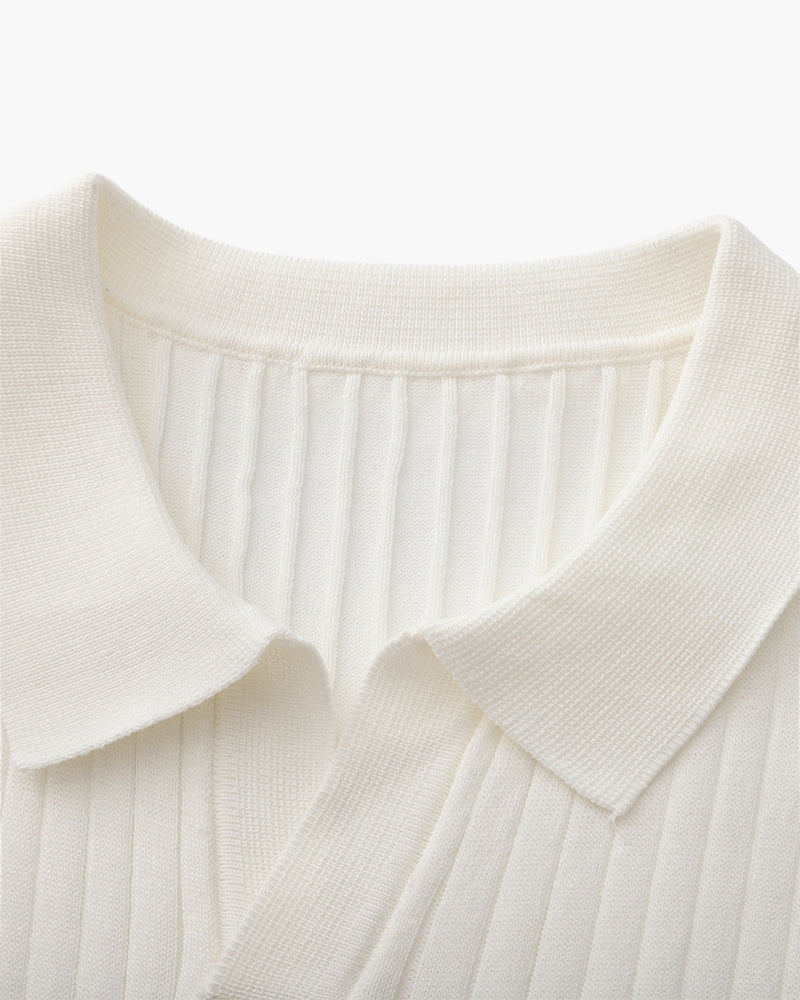Renzo Bellini | Ribbed Knit Polo Shirt with Coastal Elegance For Men