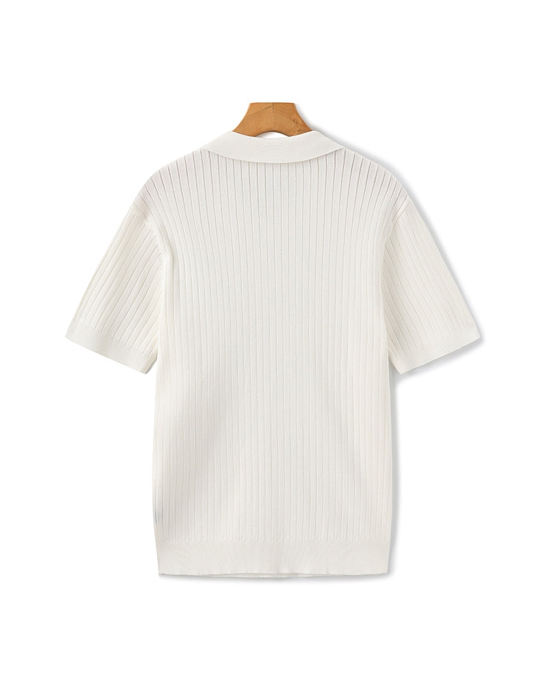 Renzo Bellini | Ribbed Knit Polo Shirt with Coastal Elegance For Men