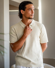 Renzo Bellini | Ribbed Knit Polo Shirt with Coastal Elegance For Men