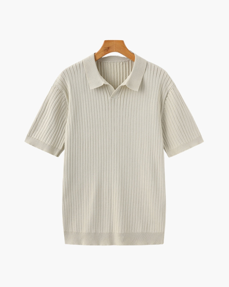 Renzo Bellini | Ribbed Knit Polo Shirt with Coastal Elegance For Men