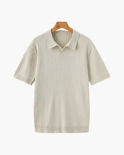 Renzo Bellini | Ribbed Knit Polo Shirt with Coastal Elegance For Men