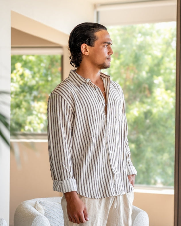 Gabriel Fontaine | Linen Stripe Shirt with Relaxed Coastal Elegance For Men