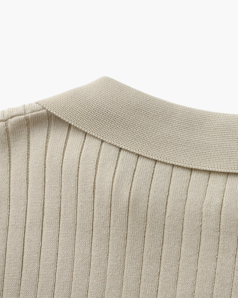 Renzo Bellini | Ribbed Knit Polo Shirt with Coastal Elegance For Men