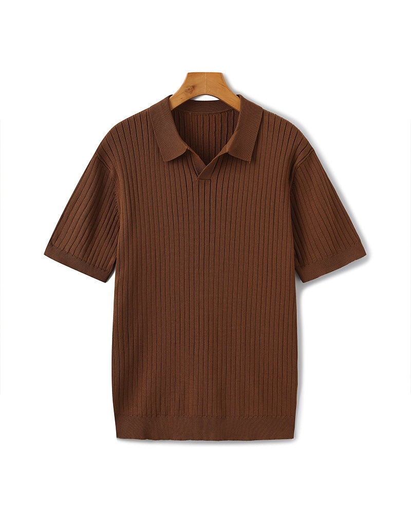 Renzo Bellini | Ribbed Knit Polo Shirt with Coastal Elegance For Men