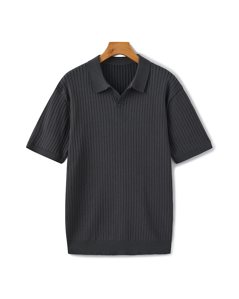 Renzo Bellini | Ribbed Knit Polo Shirt with Coastal Elegance For Men