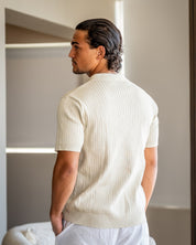 Renzo Bellini | Ribbed Knit Polo Shirt with Coastal Elegance For Men