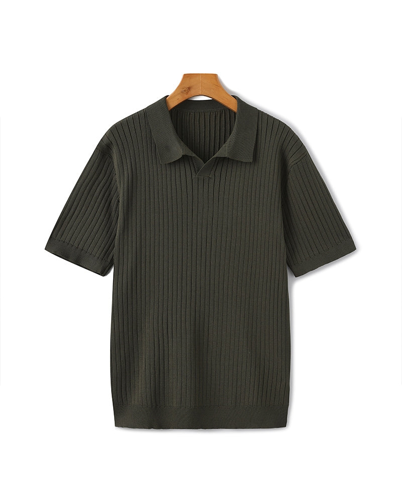 Renzo Bellini | Ribbed Knit Polo Shirt with Coastal Elegance For Men