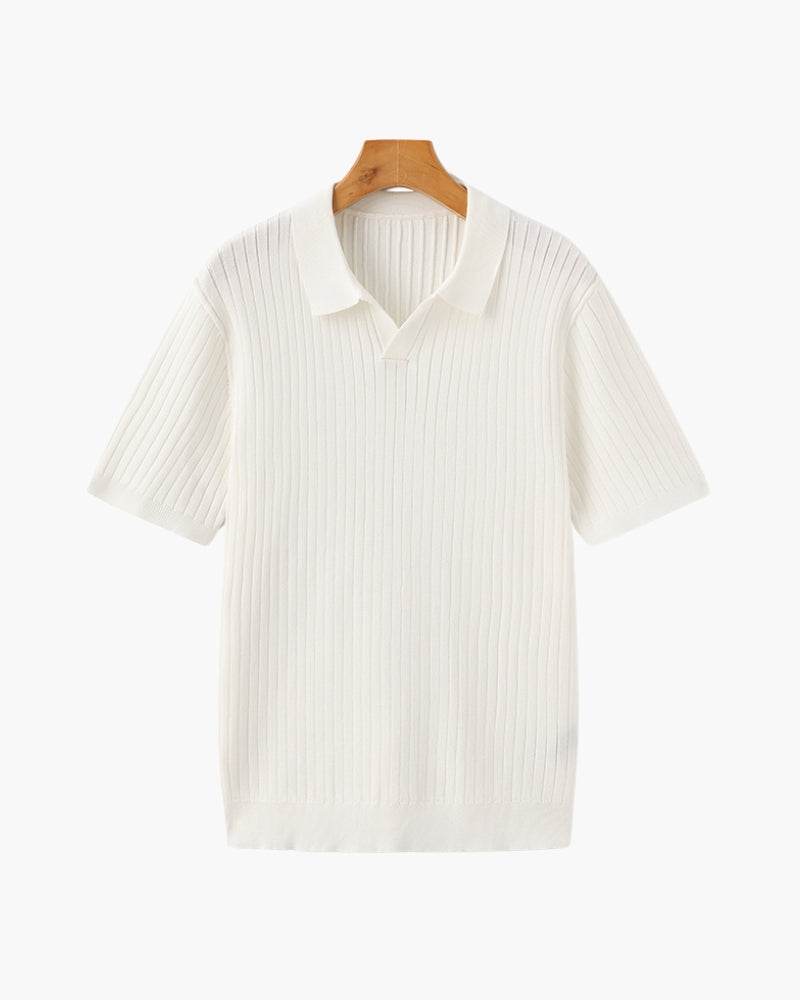 Renzo Bellini | Ribbed Knit Polo Shirt with Coastal Elegance For Men