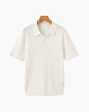 Renzo Bellini | Ribbed Knit Polo Shirt with Coastal Elegance For Men