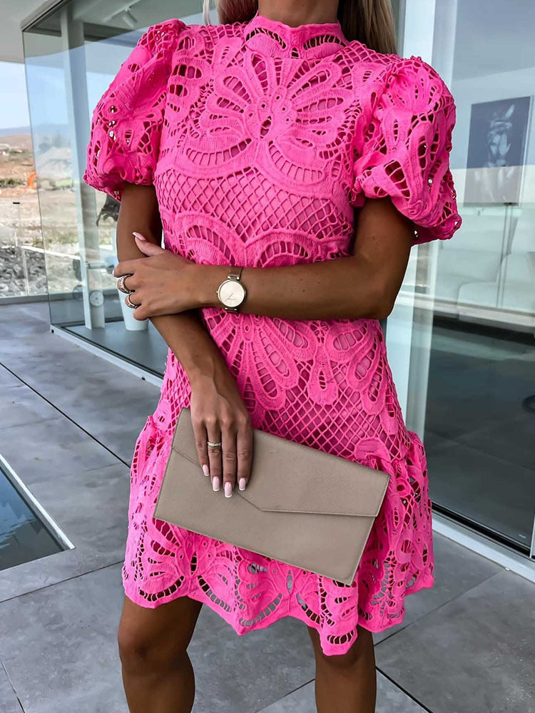 Emma Gallagher | White Lace Mock-Neck Midi Dress For Women