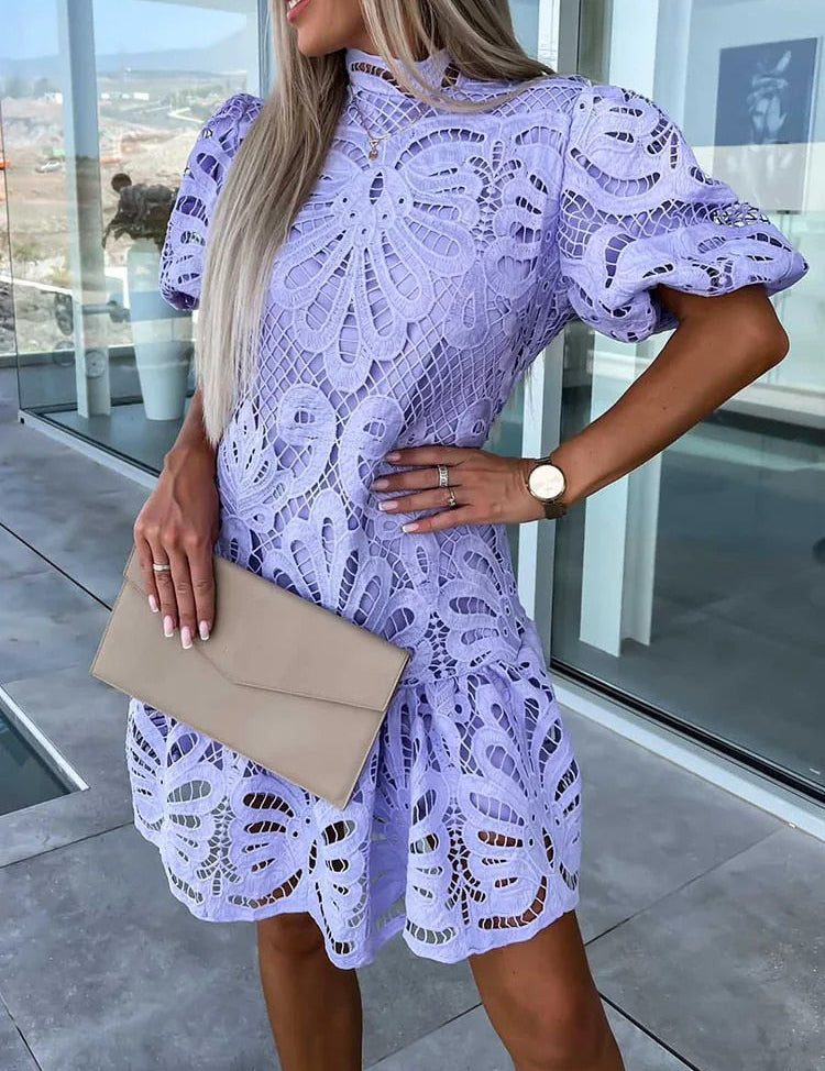 Emma Gallagher | White Lace Mock-Neck Midi Dress For Women