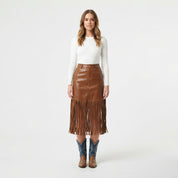 Isla Fenwick | Fringed Leather Midi Skirt For Women