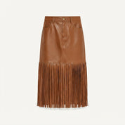Isla Fenwick | Fringed Leather Midi Skirt For Women