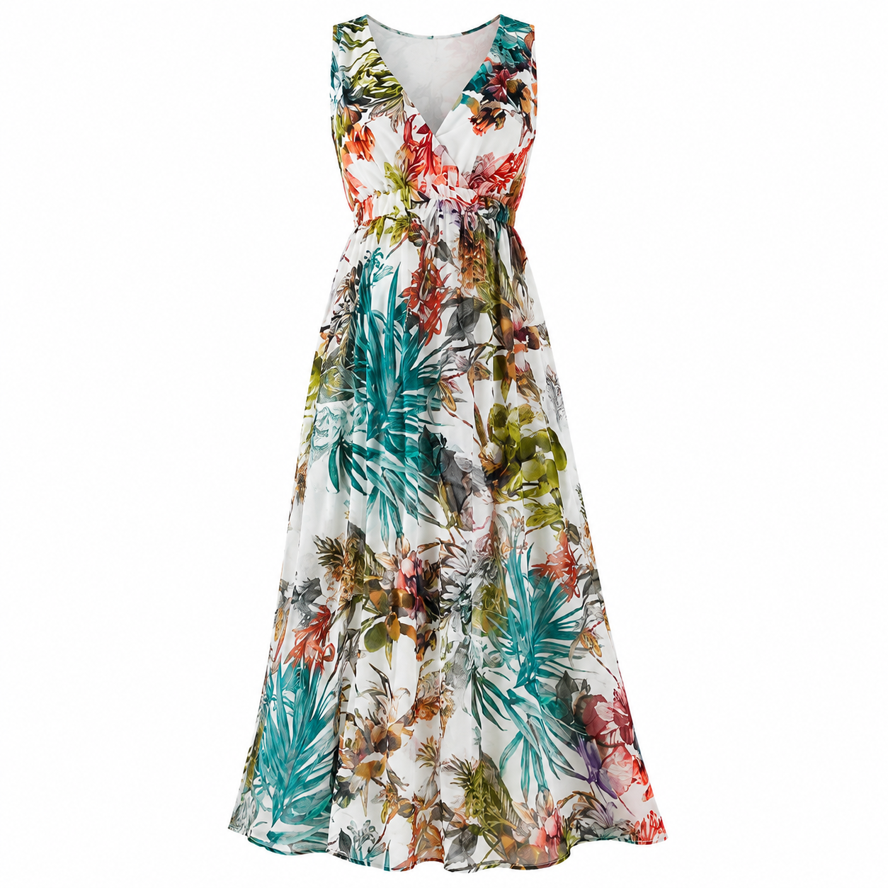 Isla Robertson | Tropical Floral V-Neck Maxi Dress For Women