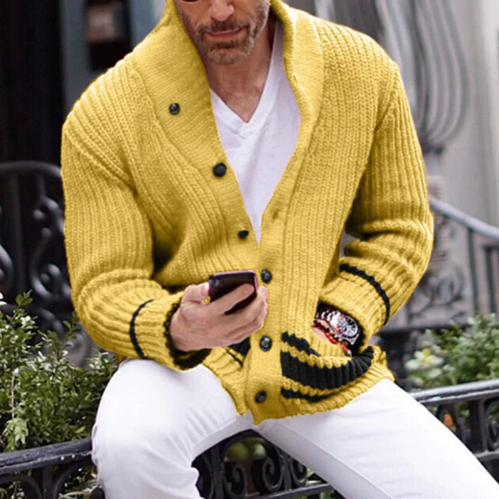 Sebastian Vale | Ribbed Knit Shawl Cardigan For Men