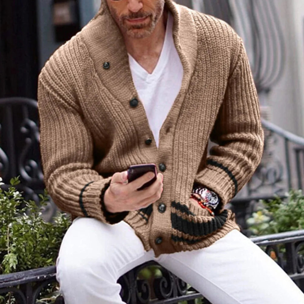 Sebastian Vale | Ribbed Knit Shawl Cardigan For Men