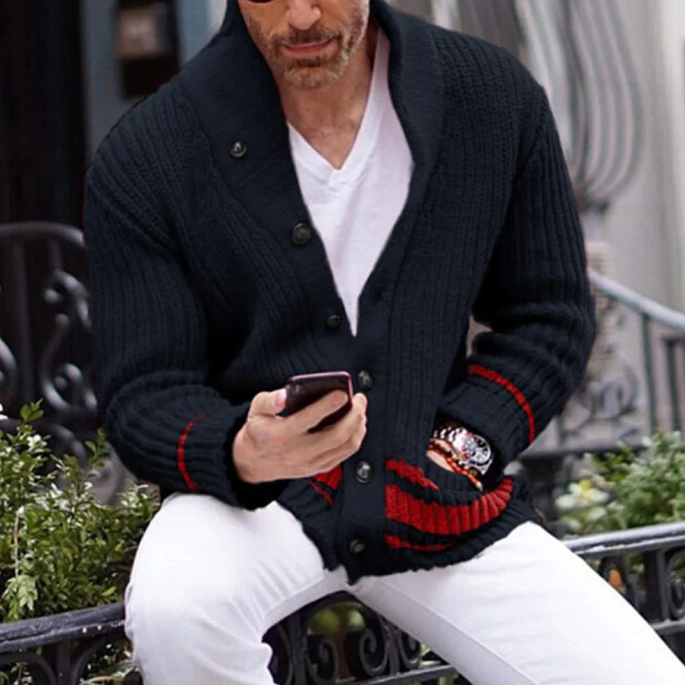 Sebastian Vale | Ribbed Knit Shawl Cardigan For Men