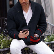 Sebastian Vale | Ribbed Knit Shawl Cardigan For Men