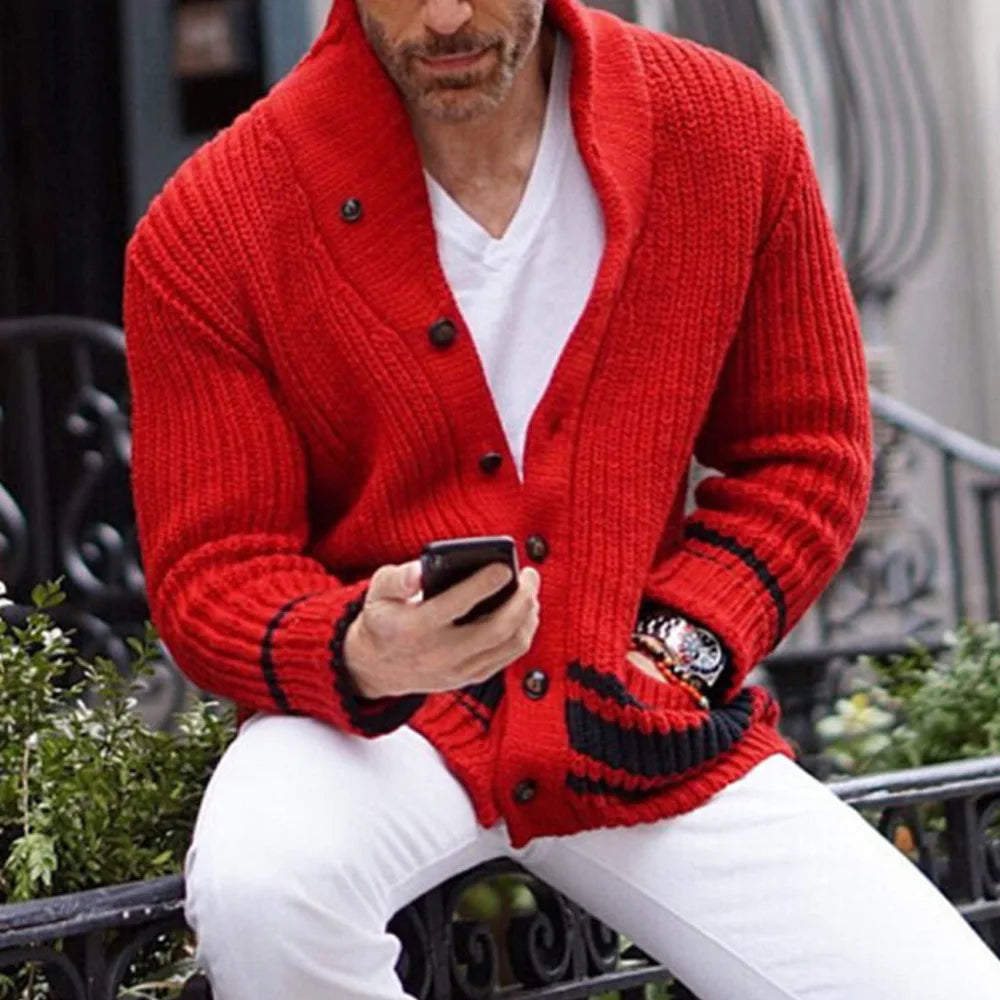 Sebastian Vale | Ribbed Knit Shawl Cardigan For Men
