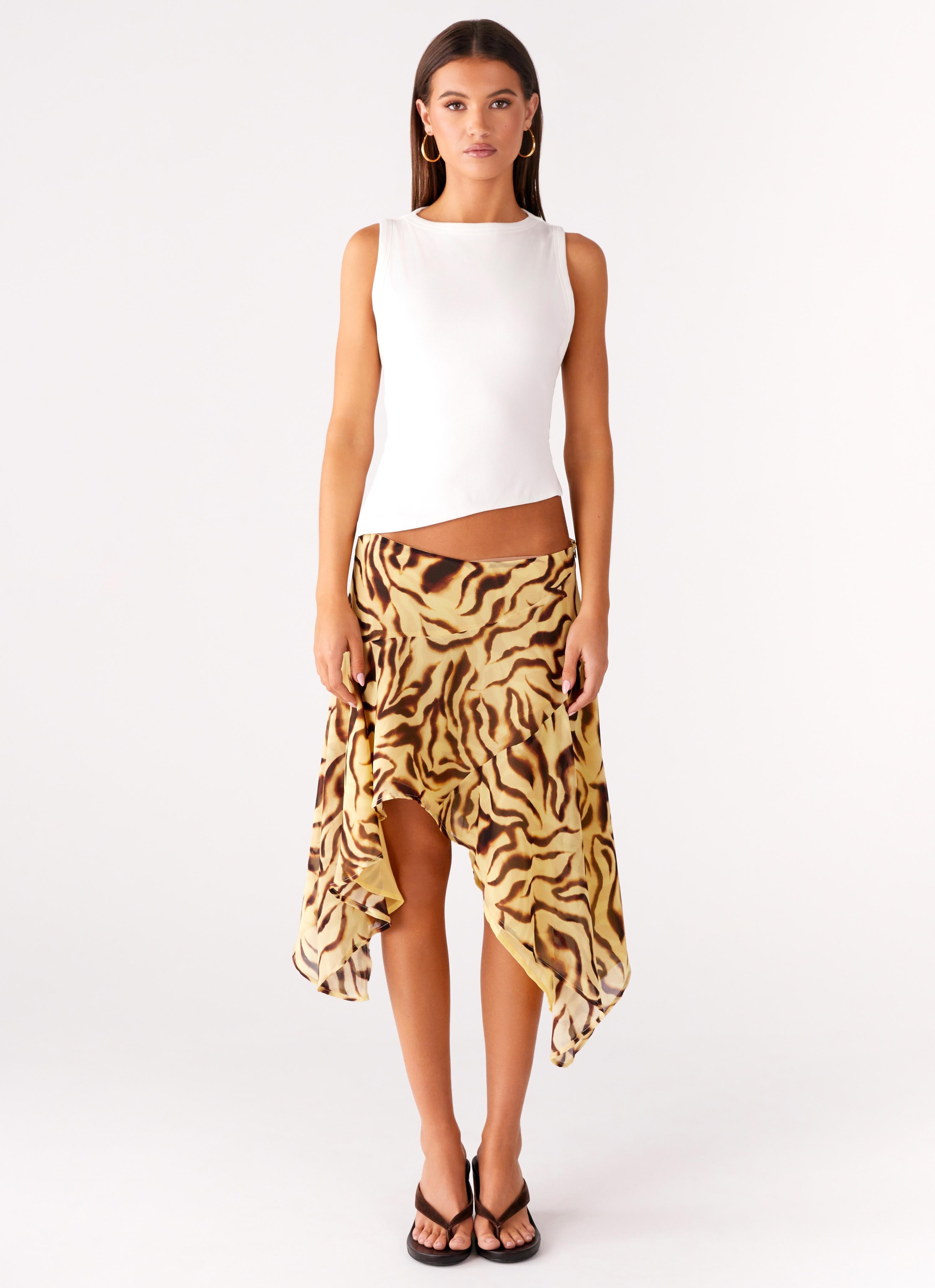 Matilda Hayes | Tiger Print Asymmetric Midi Skirt For Women