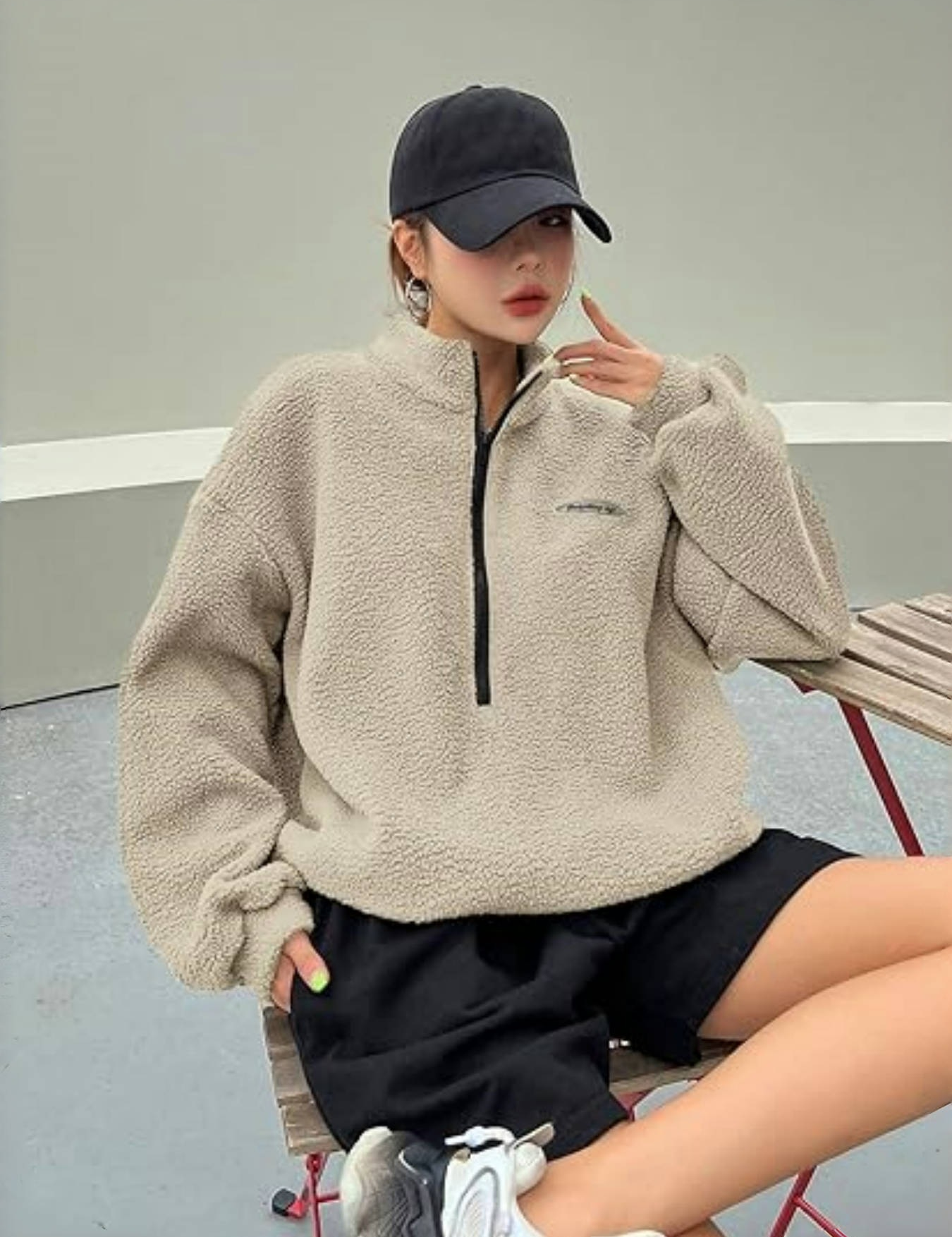 Charlotte Bellini | Teddy Fleece Half-Zip Sweater For Women