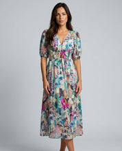 Phoebe Harrison | V-Neck Puff Sleeve Pleated Midi Dress For Women