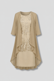 Lauren King | Layered Chiffon Midi Dress with Lace Overlay For Women