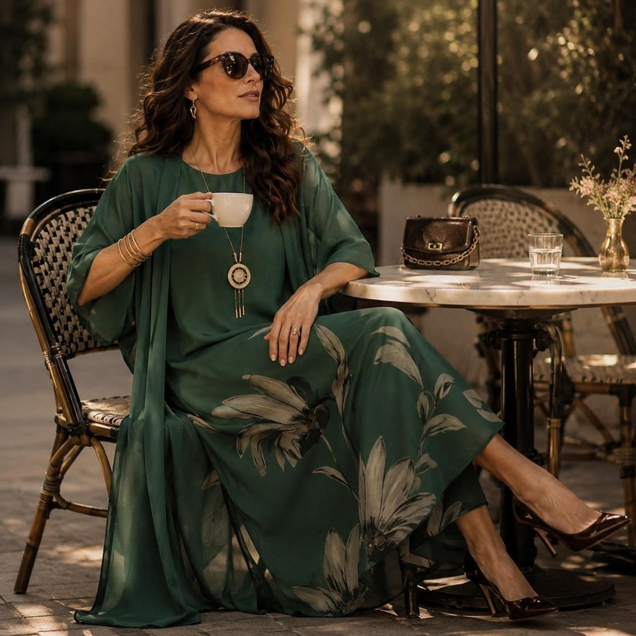 Charlotte Ashby | Floral Maxi Dress With Sheer Voile Coat For Women