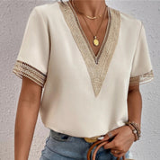 Camille Rousseau | Lace Trim V-Neck Blouse For Women | Harriet Blackwood | Lace-Trim V-Neck Blouse For Women