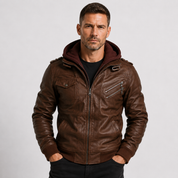 Louis Sinclair | Hooded Leather Bomber Jacket For Men