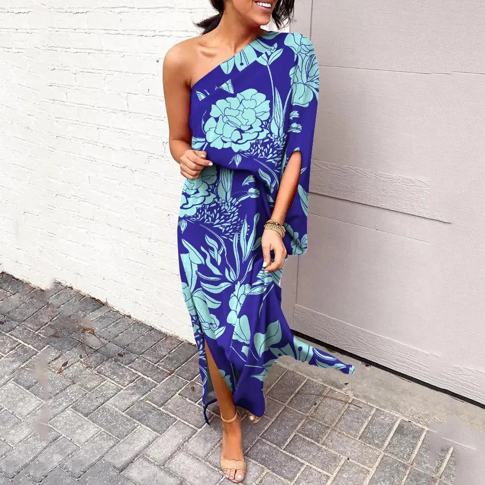Camille Laurent | One-Shoulder Floral Maxi Dress with Flowing Silhouette For Women