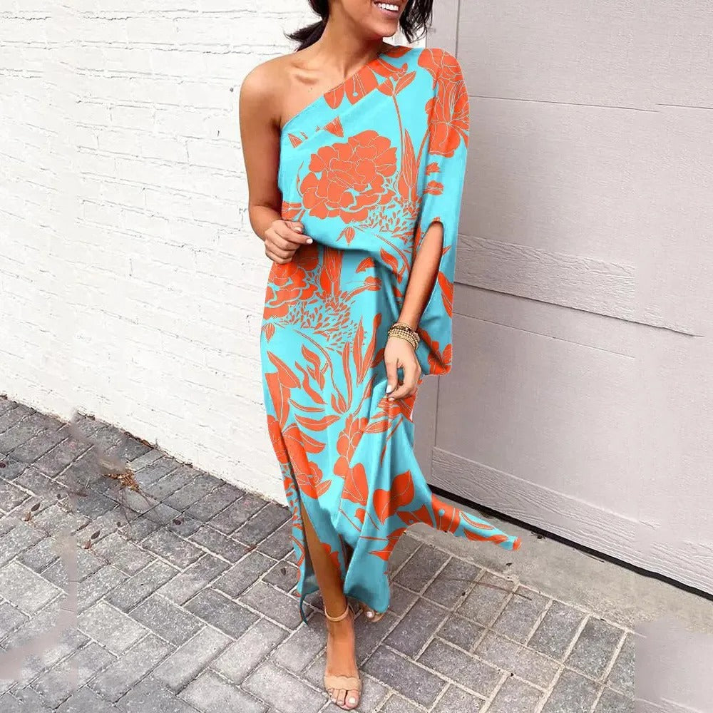 Camille Laurent | One-Shoulder Floral Maxi Dress with Flowing Silhouette For Women