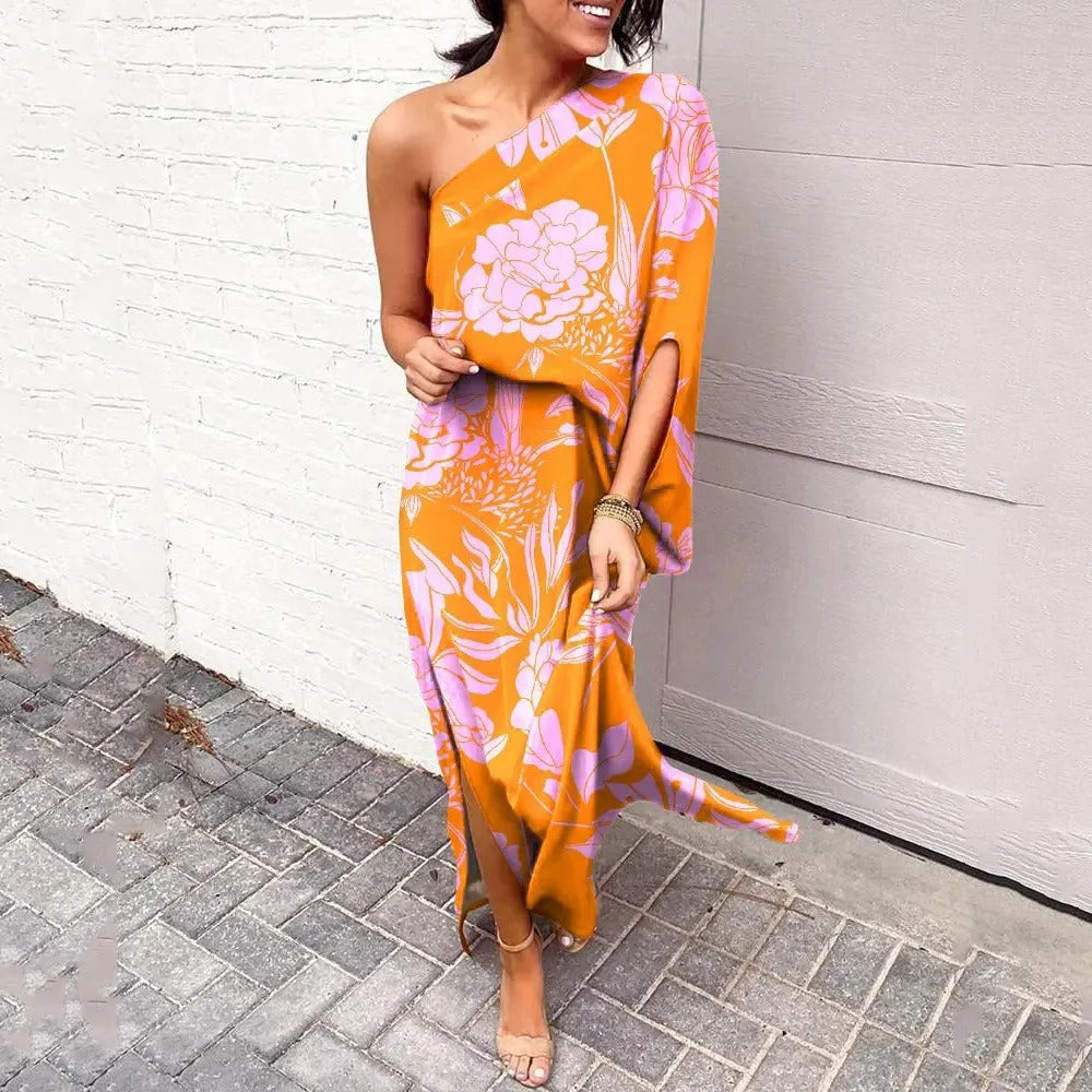 Camille Laurent | One-Shoulder Floral Maxi Dress with Flowing Silhouette For Women