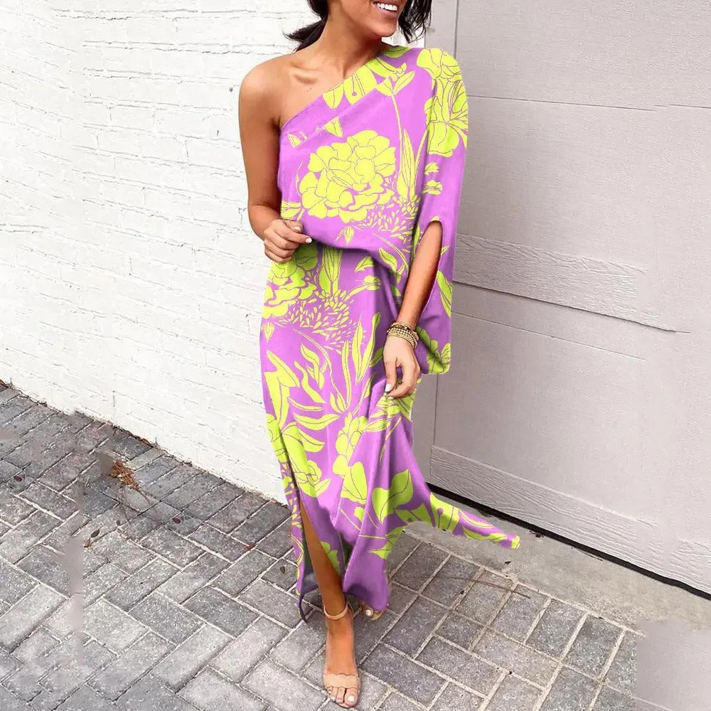 Camille Laurent | One-Shoulder Floral Maxi Dress with Flowing Silhouette For Women
