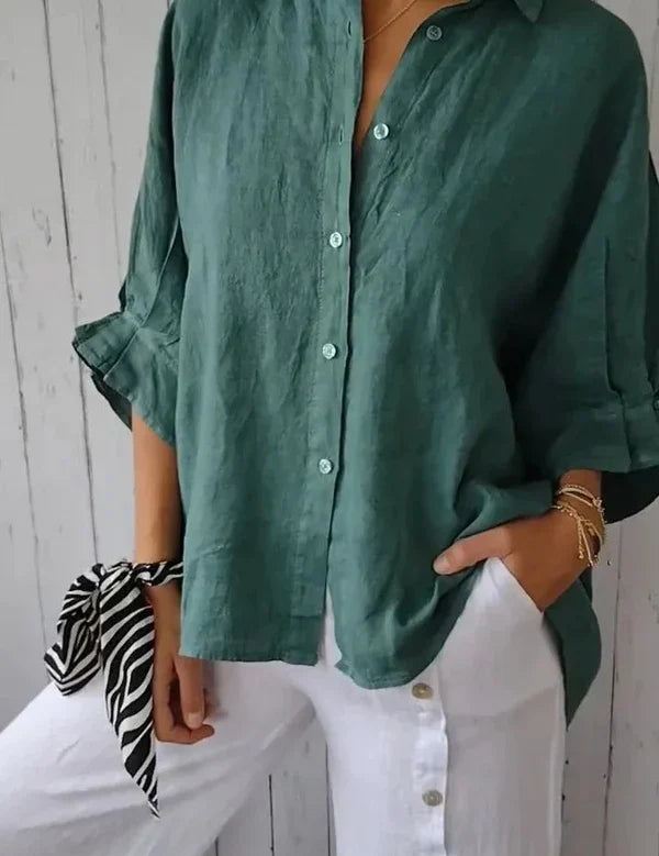 Clara Beaumont | Relaxed Button-Up Linen Shirt With Effortless Drape For Women