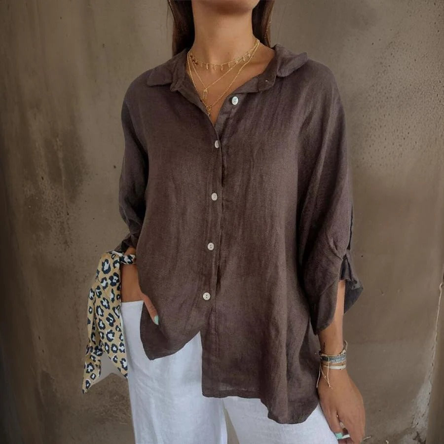 Clara Beaumont | Relaxed Button-Up Linen Shirt With Effortless Drape For Women
