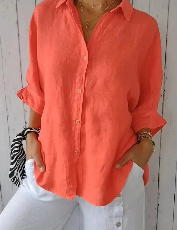 Clara Beaumont | Relaxed Button-Up Linen Shirt With Effortless Drape For Women