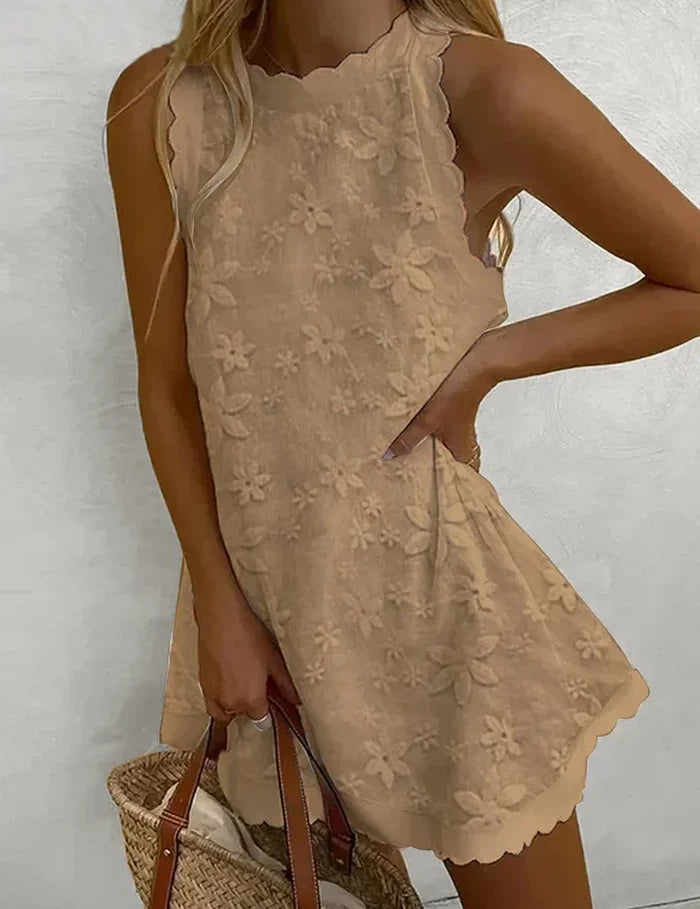 Chloé Dubois | Embroidered Scalloped Mini Dress with Soft A-Line Fit For Women