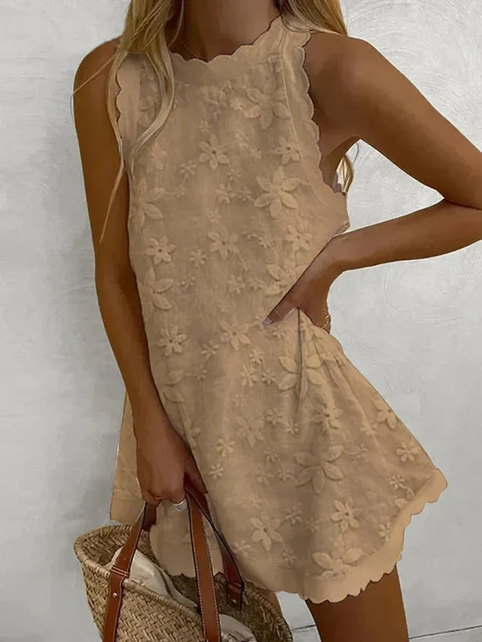 Chloé Dubois | Embroidered Scalloped Mini Dress with Soft A-Line Fit For Women