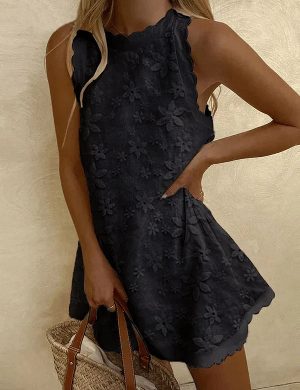 Chloé Dubois | Embroidered Scalloped Mini Dress with Soft A-Line Fit For Women