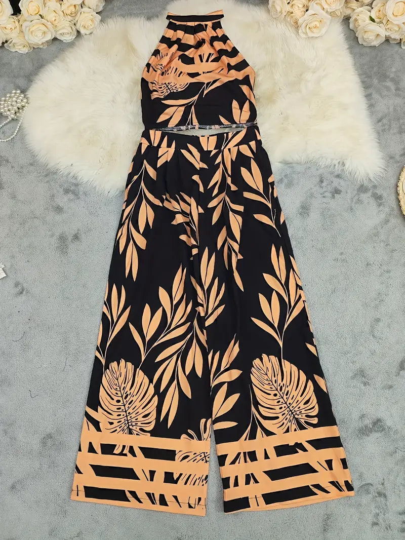 Isabelle Moretti | Tropical Halter Top & Wide-Leg Co-Ord Set For Women