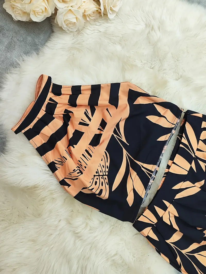 Isabelle Moretti | Tropical Halter Top & Wide-Leg Co-Ord Set For Women