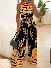 Isabelle Moretti | Tropical Halter Top & Wide-Leg Co-Ord Set For Women